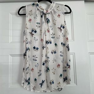 LOFT White Floral Tie-Neck Sleeveless Tank